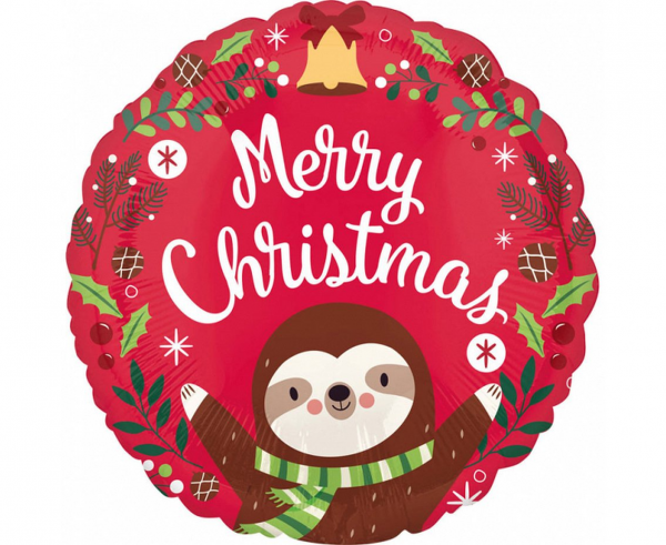 Balon foliowy okrągły Merry Christmas leniwiec