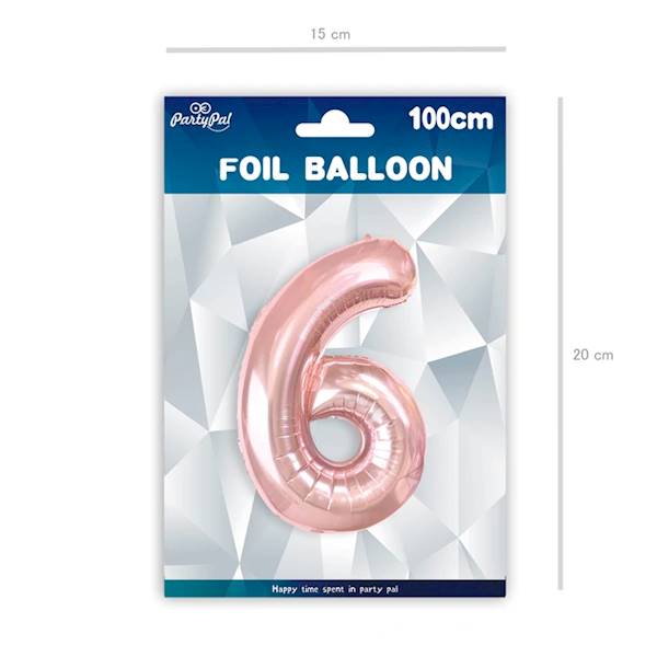 Balon foliowy cyfra 6 różowe złoto 100cm 450028