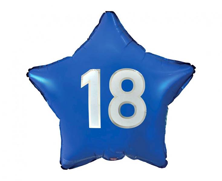 Balon foliowy Gwiazdka Niebieska 18 biały napis 19" 48cm
