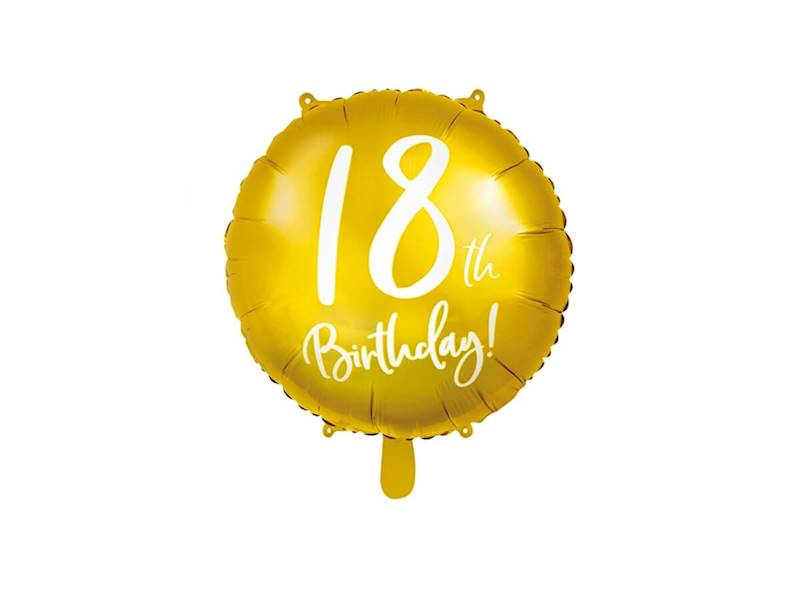 BALON FOLIOWY OKRĄGŁY 18 BIRTHDAY ZŁOTY