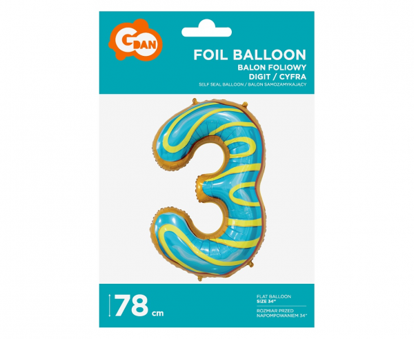Balon foliowy cyfra 3 ciasteczko 78 cm 