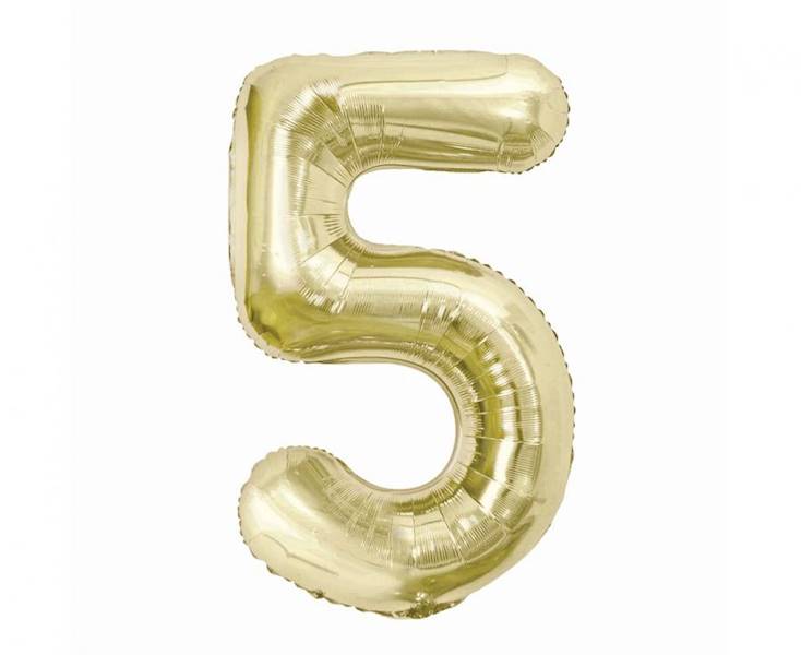 Balon foliowy cyfra 5 złota szampańska 85cm Beauty&Charm