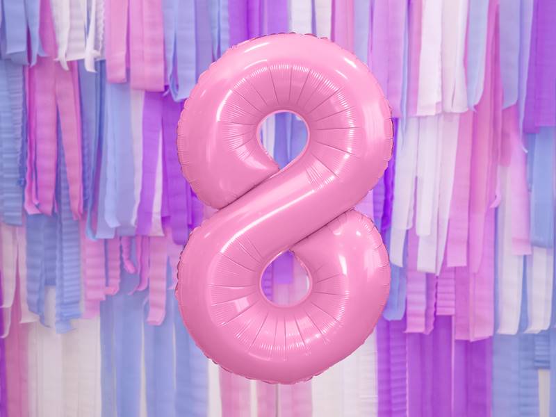 BALON FOLIOWY CYFRA 8 RÓŻOWA PASTELOWA MAT PARTY DECO FB1P-8-081 