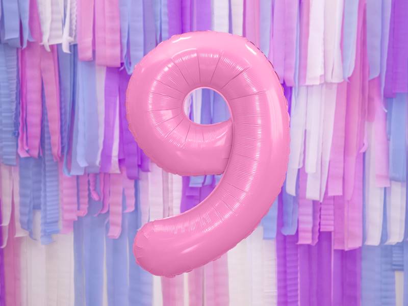 BALON FOLIOWY CYFRA 9 RÓŻOWA PASTELOWA MAT PARTY DECO FB1P-9-081 