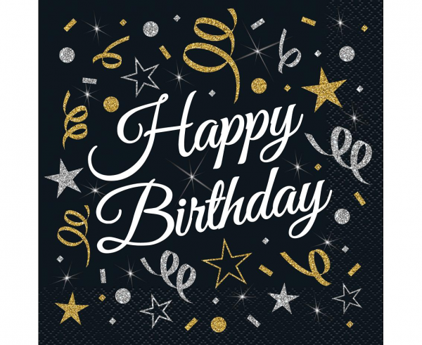 Serwetki Happy Birthday czarne 33x33cm 20szt