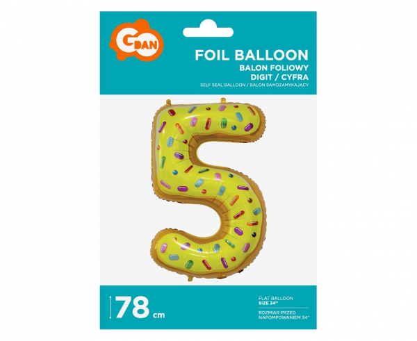 Balon foliowy cyfra 5 ciasteczko 78 cm 