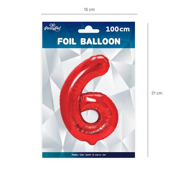 Balon foliowy cyfra 6 czerwona 100cm 450297