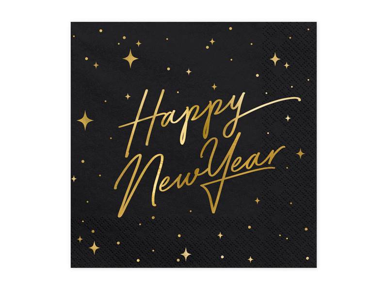 Serwetki Happy New Year czarne 33x33cm SP33-82-010-019ME