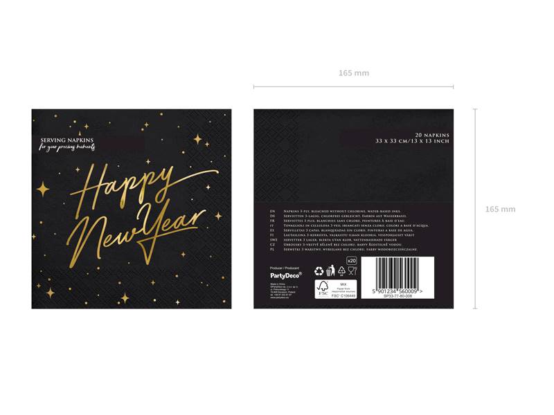 Serwetki Happy New Year czarne 33x33cm SP33-82-010-019ME