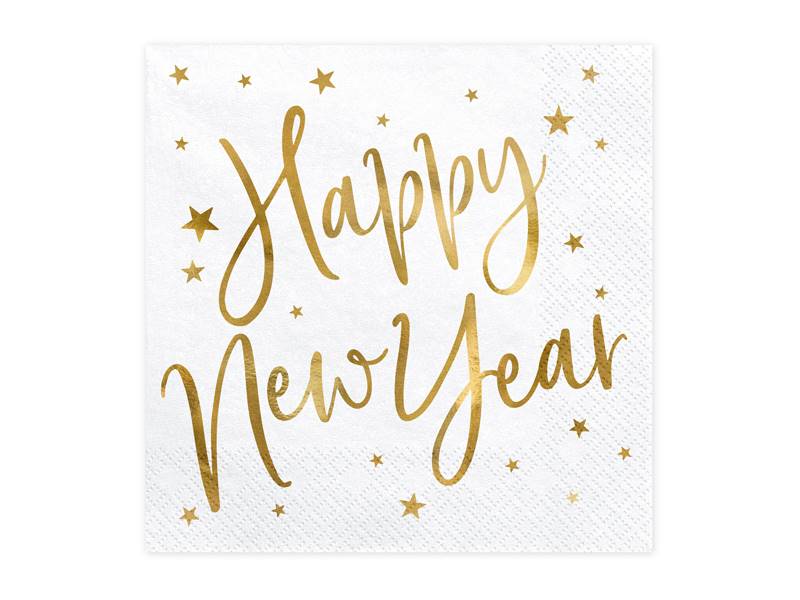 Serwetki Happy New Year białe 33x33cm SP33-81-008-019ME