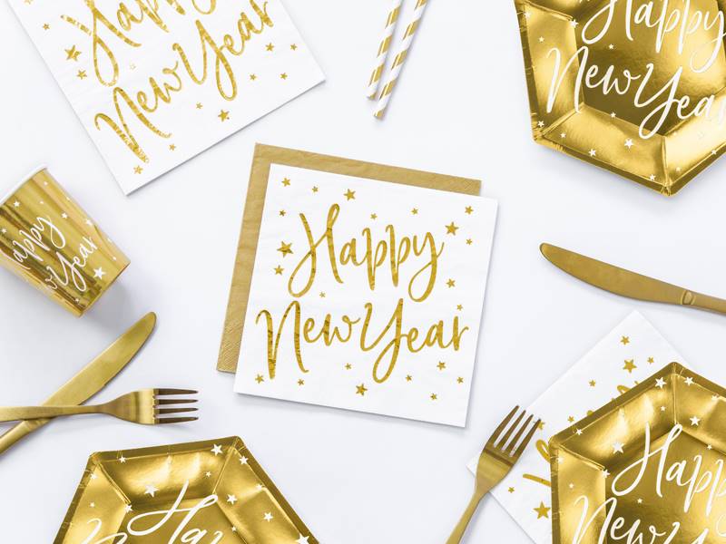 Serwetki Happy New Year białe 33x33cm SP33-81-008-019ME