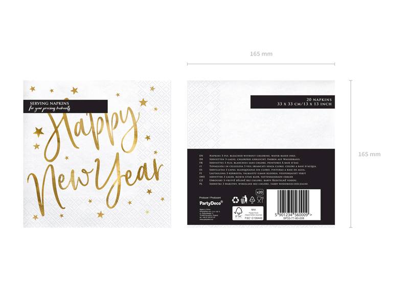 Serwetki Happy New Year białe 33x33cm SP33-81-008-019ME