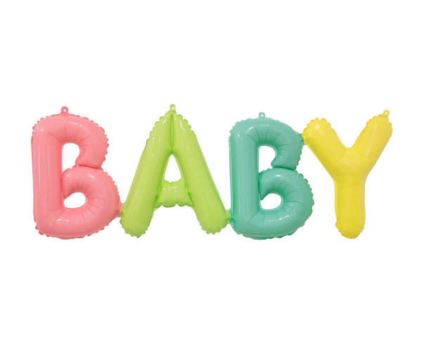 Balon napis BABY kolorowe pastelowe 85x29cm
