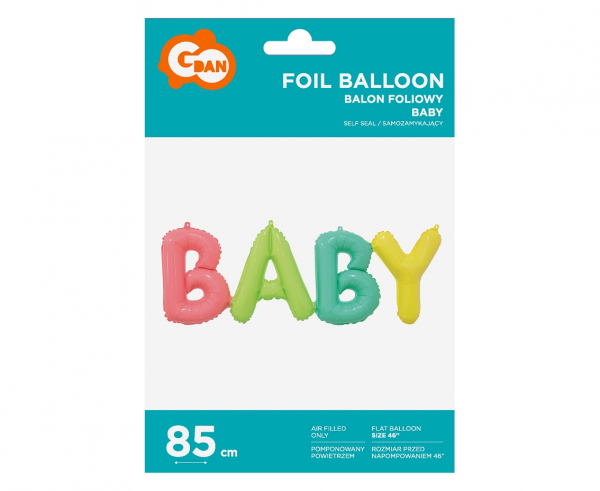 Balon napis BABY kolorowe pastelowe 85x29cm