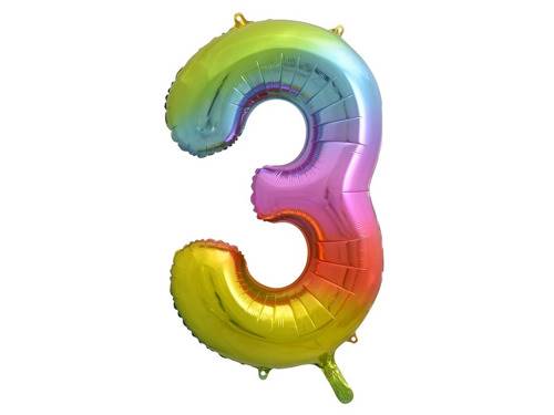 BALON FOLIOWY CYFRA 3 TĘCZOWA 85cm GODAN 