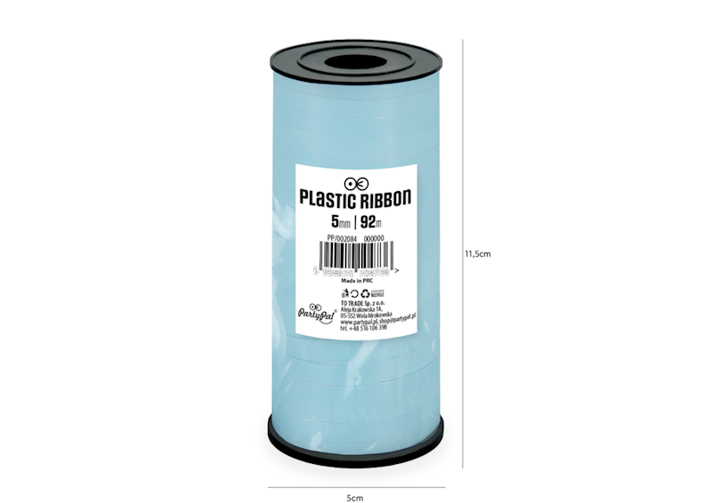 Wstążka plastikowa pastelowa niebieska 5mm 92m 160862