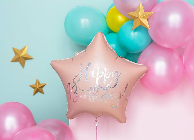 Balon foliowy gwiazdka Happy Birthday jasny pudrowy róż FB93-081PJ