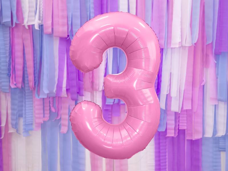 BALON FOLIOWY CYFRA 3 RÓŻOWA PASTELOWA MAT PARTY DECO FB1P-3-081 