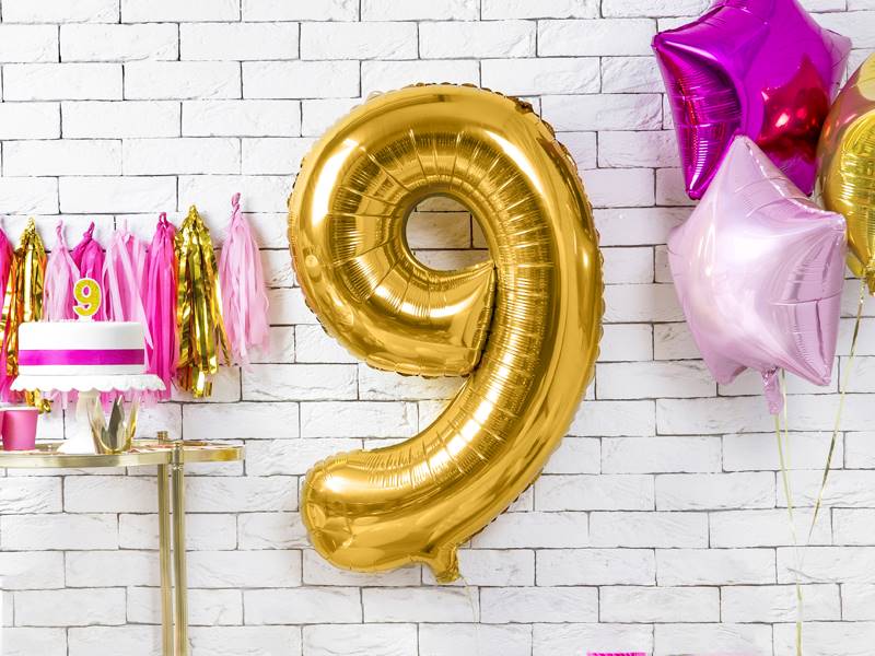 BALON FOLIOWY CYFRA 9 ZŁOTA PARTY DECO FB1M-9-019 