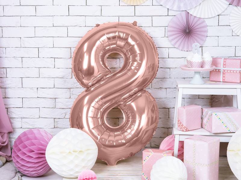 BALON FOLIOWY CYFRA 8 ZŁOTY RÓŻ PARTY DECO FB1M-8-019R 
