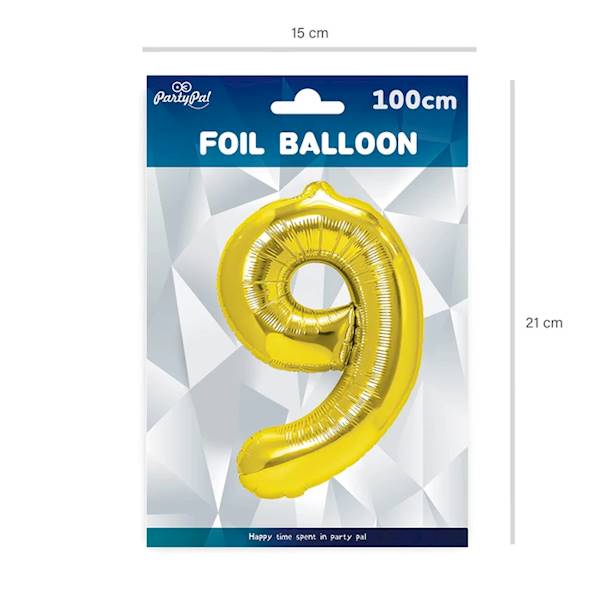 Balon foliowy cyfra 9 złota 100cm 450021