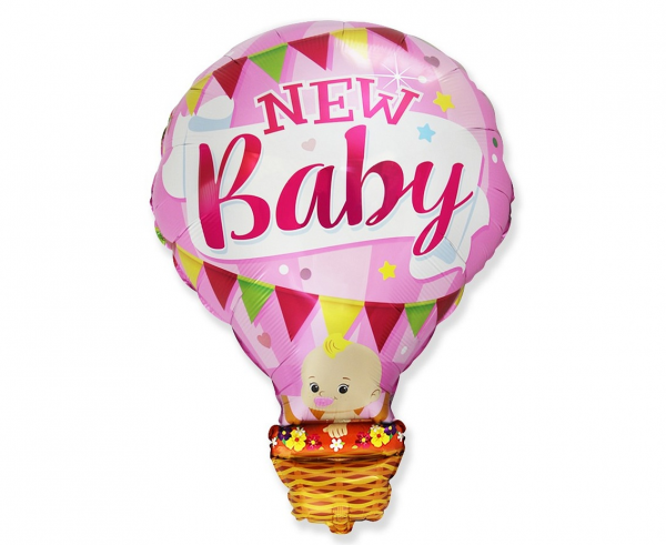 BALON FOLIOWY Balon z koszem New Baby Dziewczynka- narodziny