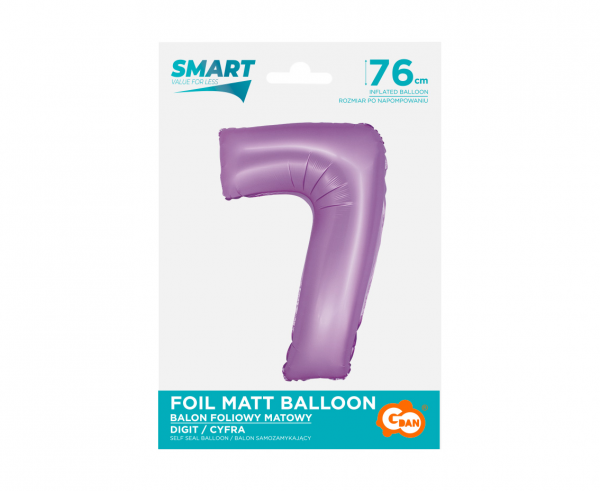 Balon foliowy cyfra 7 76cm fioletowa lawendowa CH-SLW7
