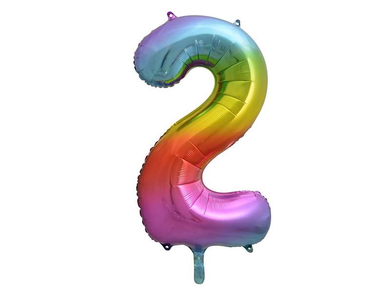 BALON FOLIOWY CYFRA 2 TĘCZOWA 85CM GODAN 