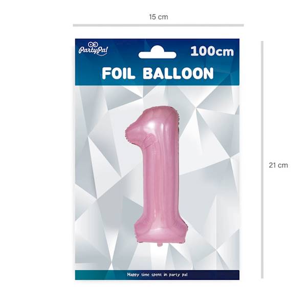 Balon foliowy cyfra 1 jasny róż 100cm 450033