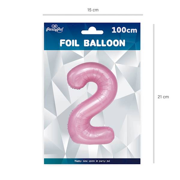 Balon foliowy cyfra 2 jasny róż 100cm 450034