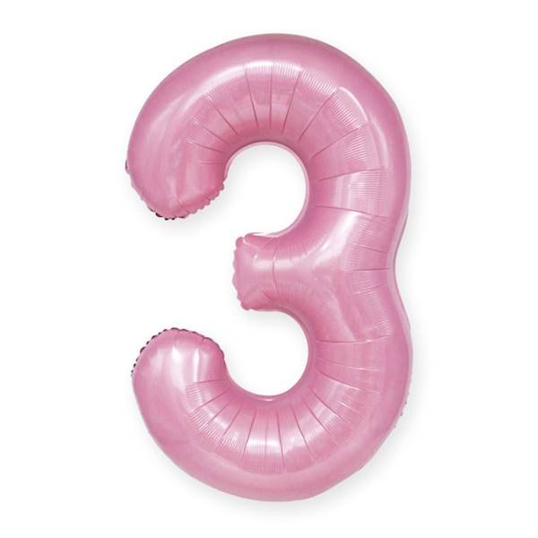 Balon foliowy cyfra 3 jasny róż 100cm 450035