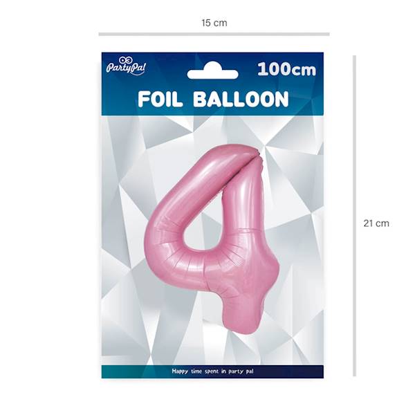 Balon foliowy cyfra 4 jasny róż 100cm 450036