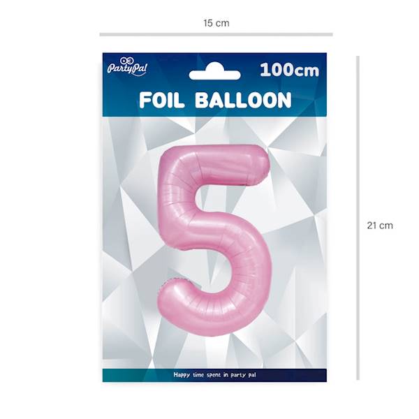 Balon foliowy cyfra 5 jasny róż 100cm 450037
