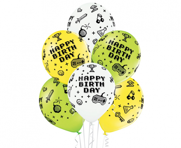 Balony lateksowe Happy Birthday Gamer Birthday 6szt 30cm 
