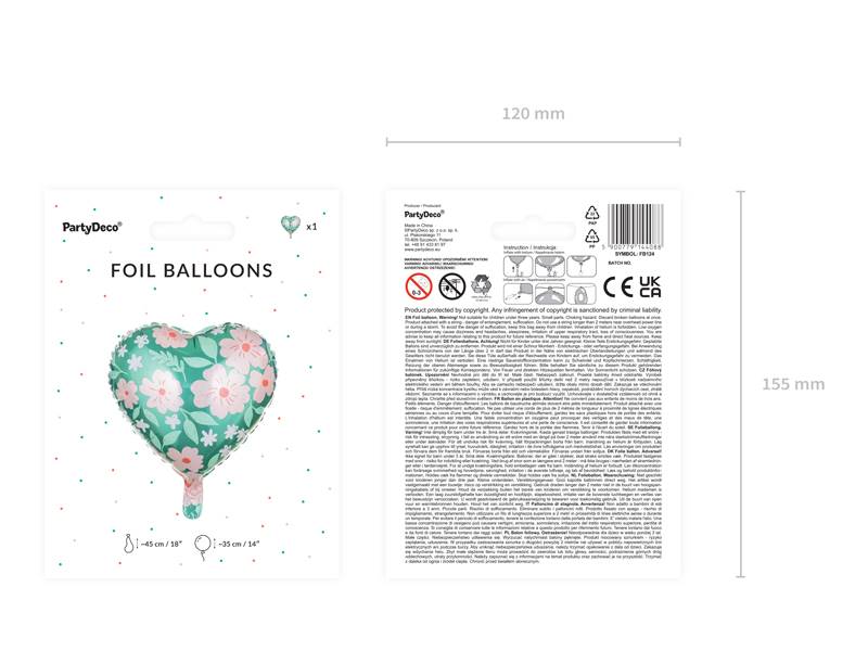 Balon foliowy Serce w kwiaty 45 cm FB124
