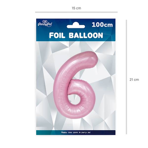 Balon foliowy cyfra 6 jasny róż 100cm 450038