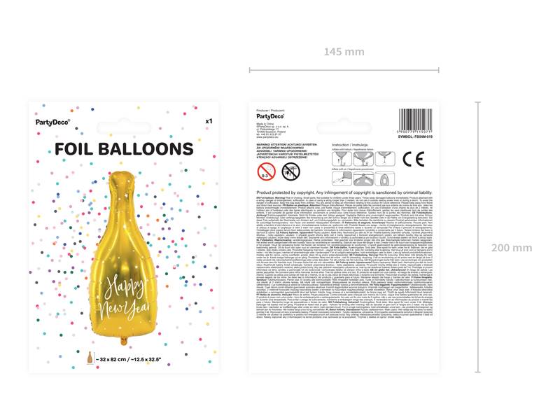 Balon foliowy Butelka - Happy New Year 32x82cm złoty FB54M-019