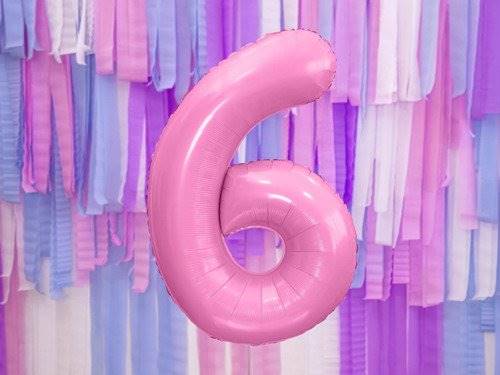 BALON FOLIOWY CYFRA 6 RÓŻOWA PASTELOWA MAT PARTY DECO FB1P-6-081 
