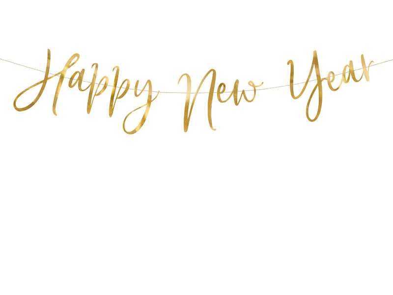 Baner Happy New Year złoty 66x18cm GRL88-019M