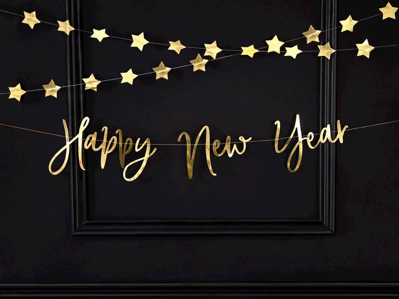 Baner Happy New Year złoty 66x18cm GRL88-019M