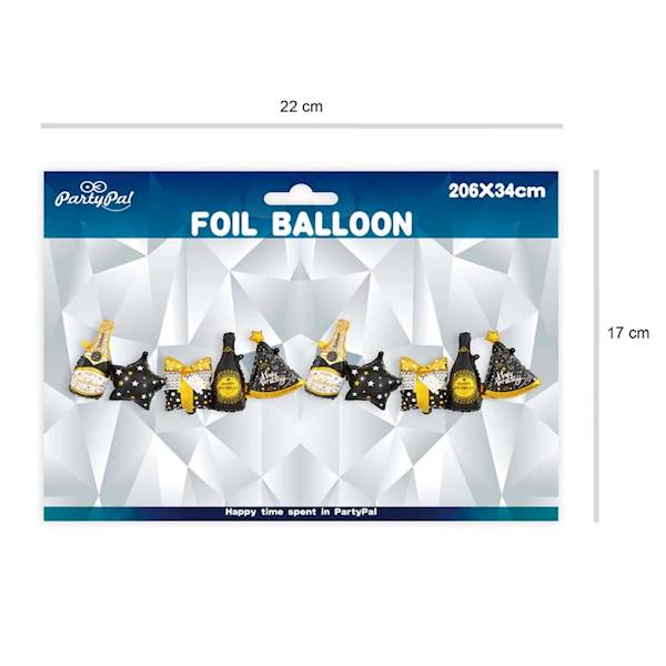 Girlanda balonowa foliowa szampan, prezent  czarno złota 206x34cm 128244