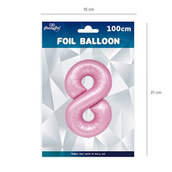Balon foliowy cyfra 8 jasny róż 100cm 450040