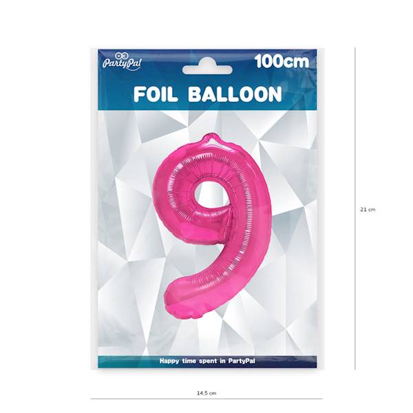 Balon foliowy cyfra 9 różowy ciemny 100cm 450279