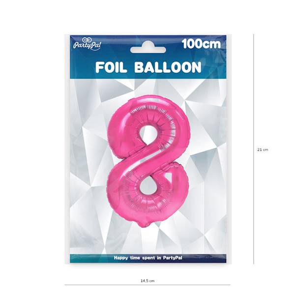 Balon foliowy cyfra 8 różowy ciemny 100cm 450278