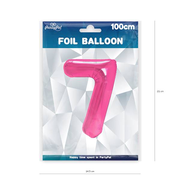 Balon foliowy cyfra 7 różowy ciemny 100cm 450277