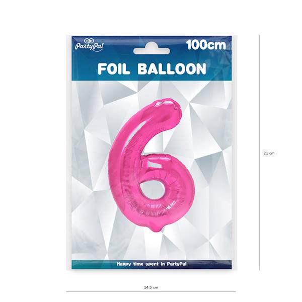 Balon foliowy cyfra 6 różowy ciemny 100cm 450276