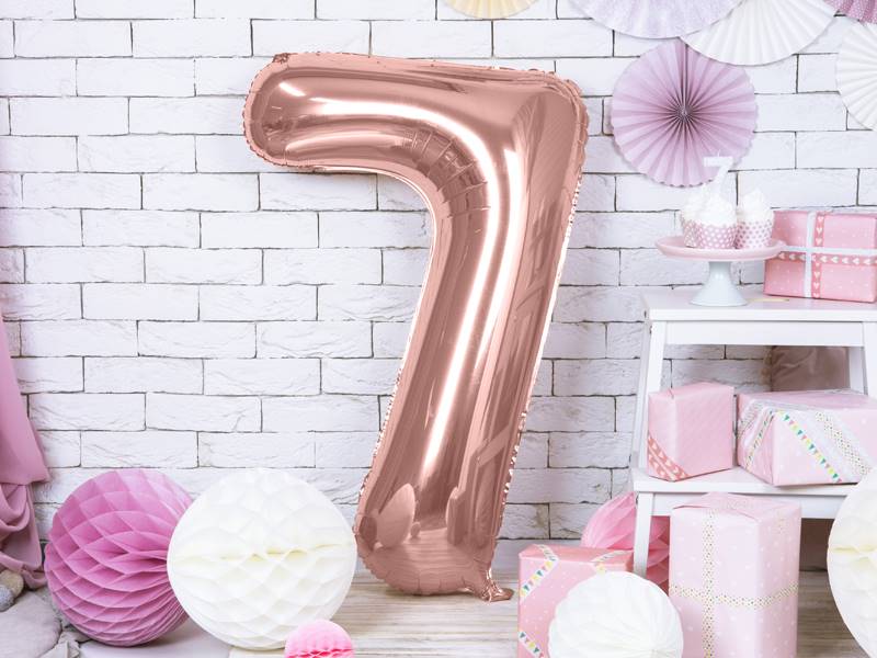 BALON FOLIOWY CYFRA 7 ZŁOTY RÓŻ PARTY DECO FB1M-7-019R 