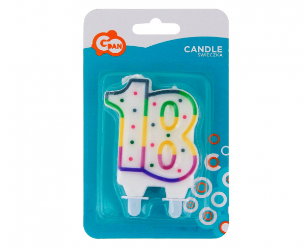 Świeczka cyfra 18 kropeczki 8cm 
