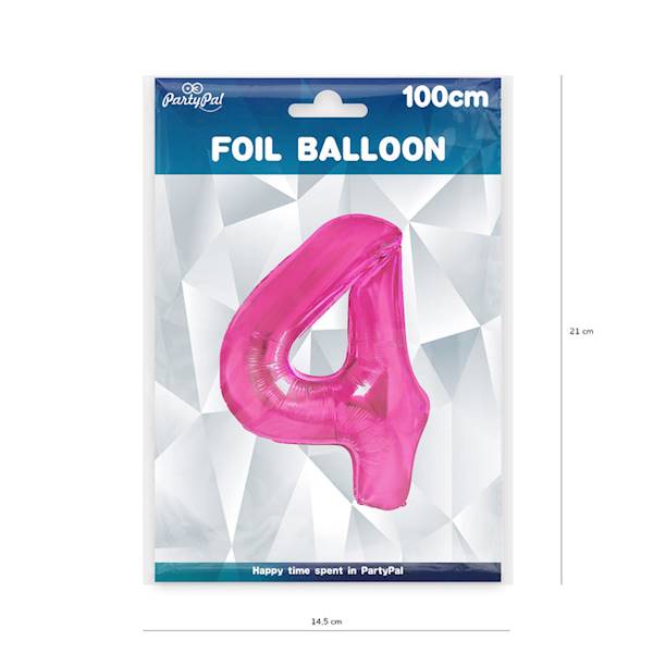Balon foliowy cyfra 4 różowy ciemny 100cm 450274