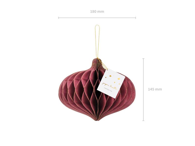 Bombka papierowa honeycomb Owal bordo 16x15cm BP1-15-082